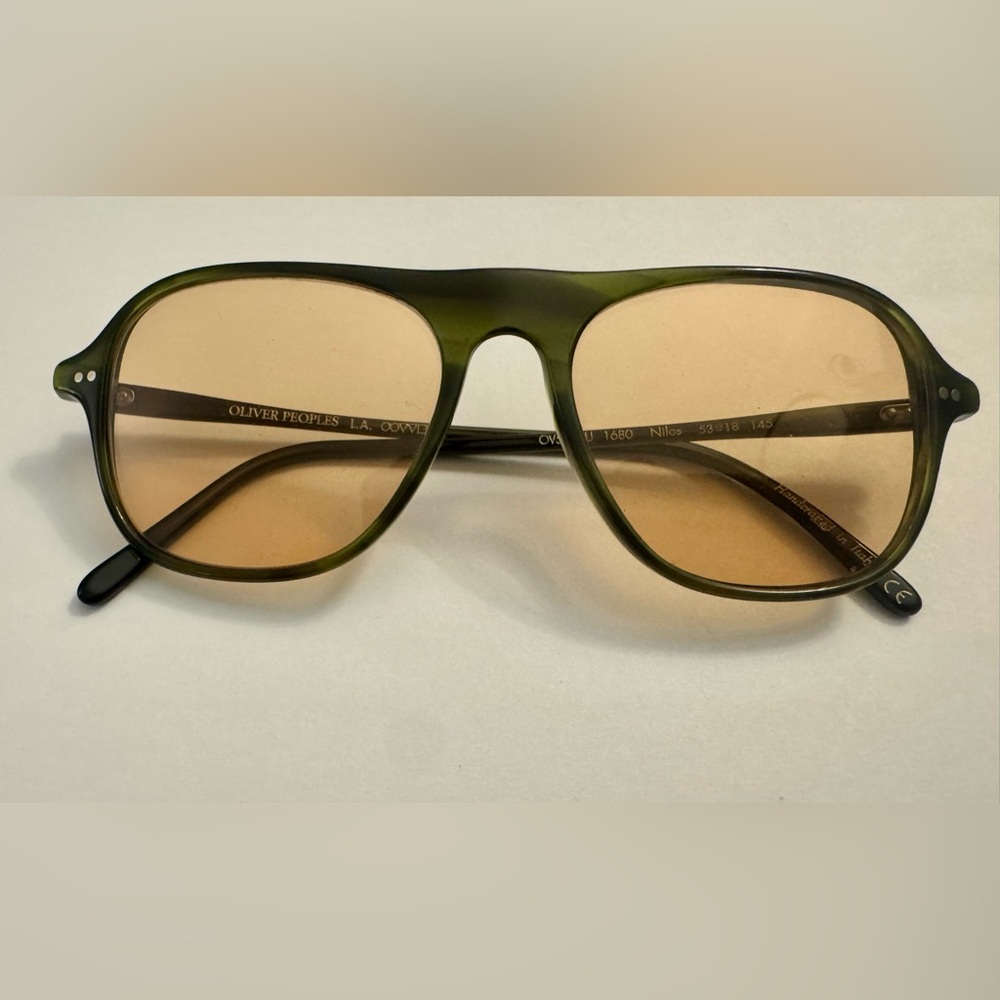 Oliver Peoples (Nilos) Green Frame Sunglasses with Amber Lenses, Italy (Unisex)